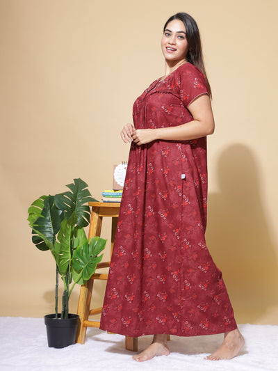 Polyester Viscose Designer Maroon Nighty