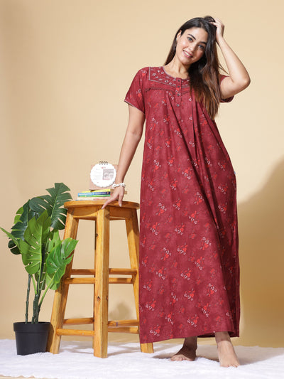 Polyester Viscose Designer Maroon Nighty