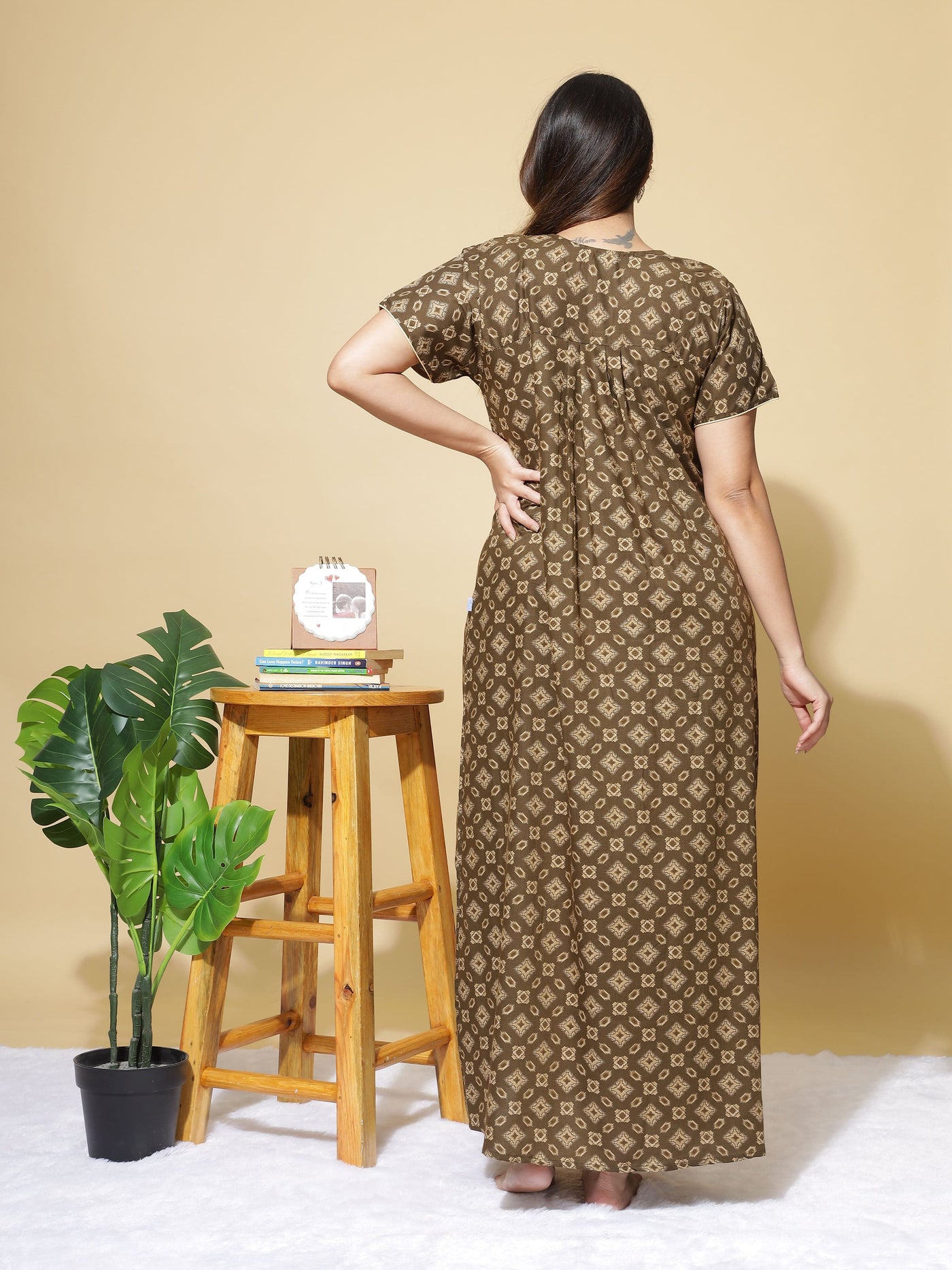 Polyester Viscose Designer Coffee Nighty
