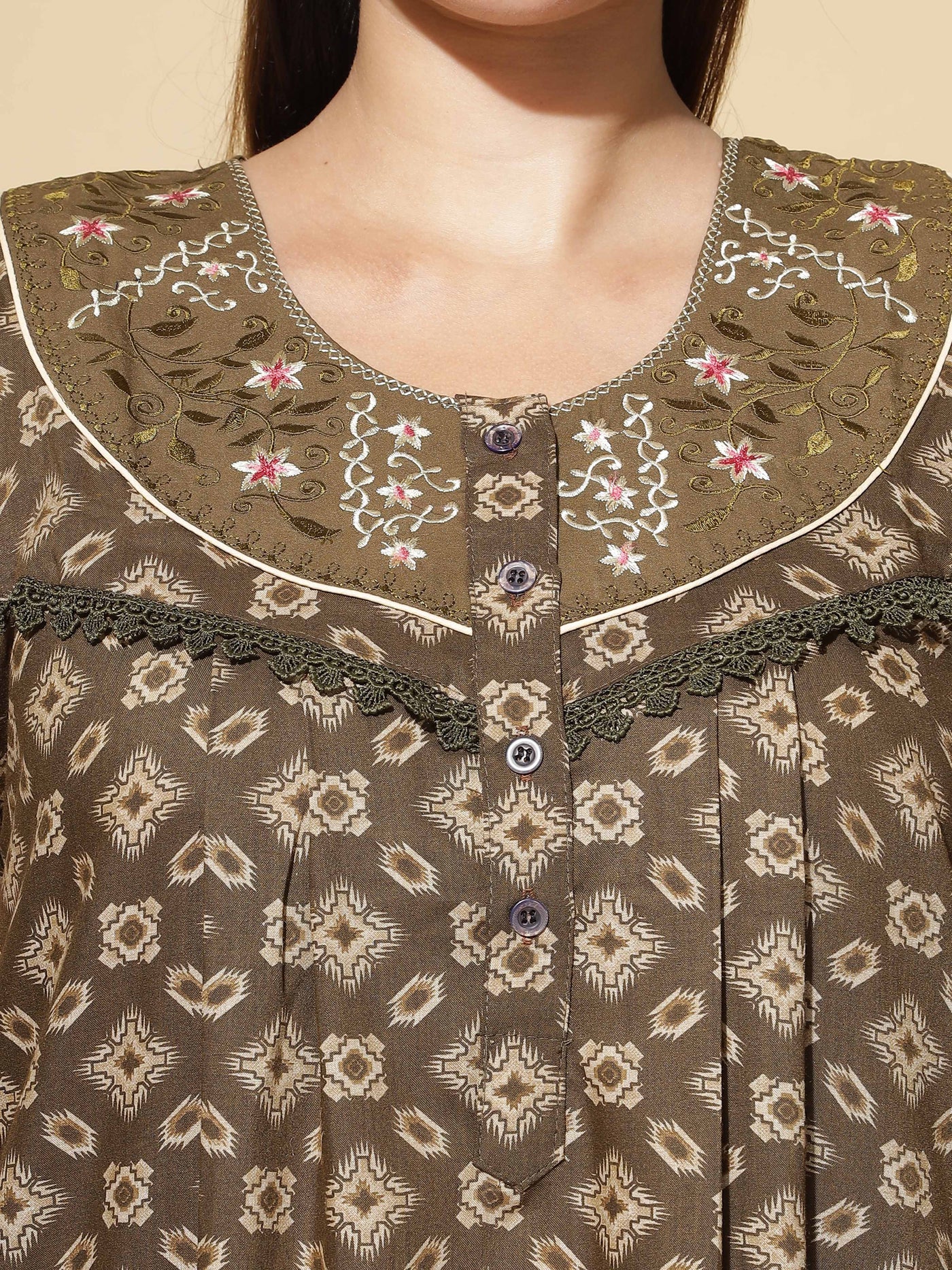 Polyester Viscose Designer Coffee Nighty