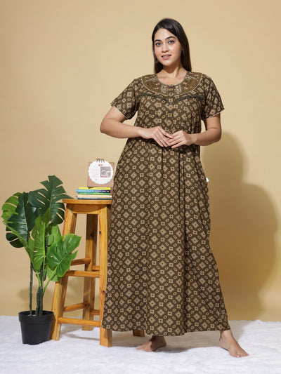 Polyester Viscose Designer Coffee Nighty