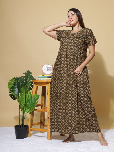 Polyester Viscose Designer Coffee Nighty