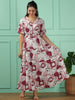 Chic Pink Rayon Frock Type Nighty - Short Sleeve, V-Neck, Printed Long Nightdress