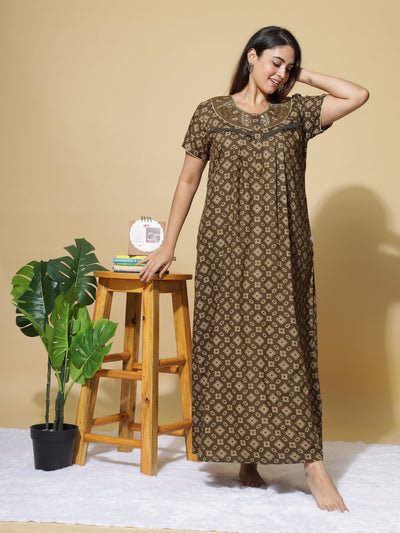Polyester Viscose Designer Coffee Nighty
