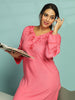 Stytlish Pink Sapphire Embroidery Nightgown for Women