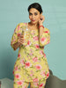 Yellow Floral Cotton Top & Pajama Set For Women