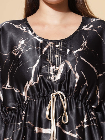 Satin Kaftan Gold Black