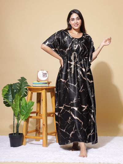 Satin Kaftan Gold Black