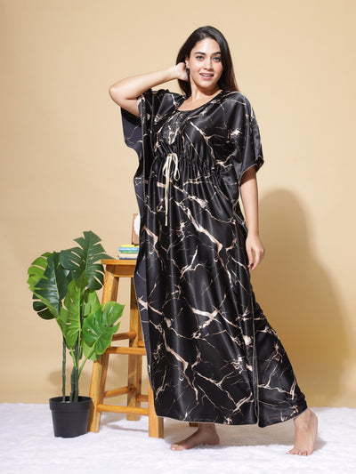 Satin Kaftan Gold Black