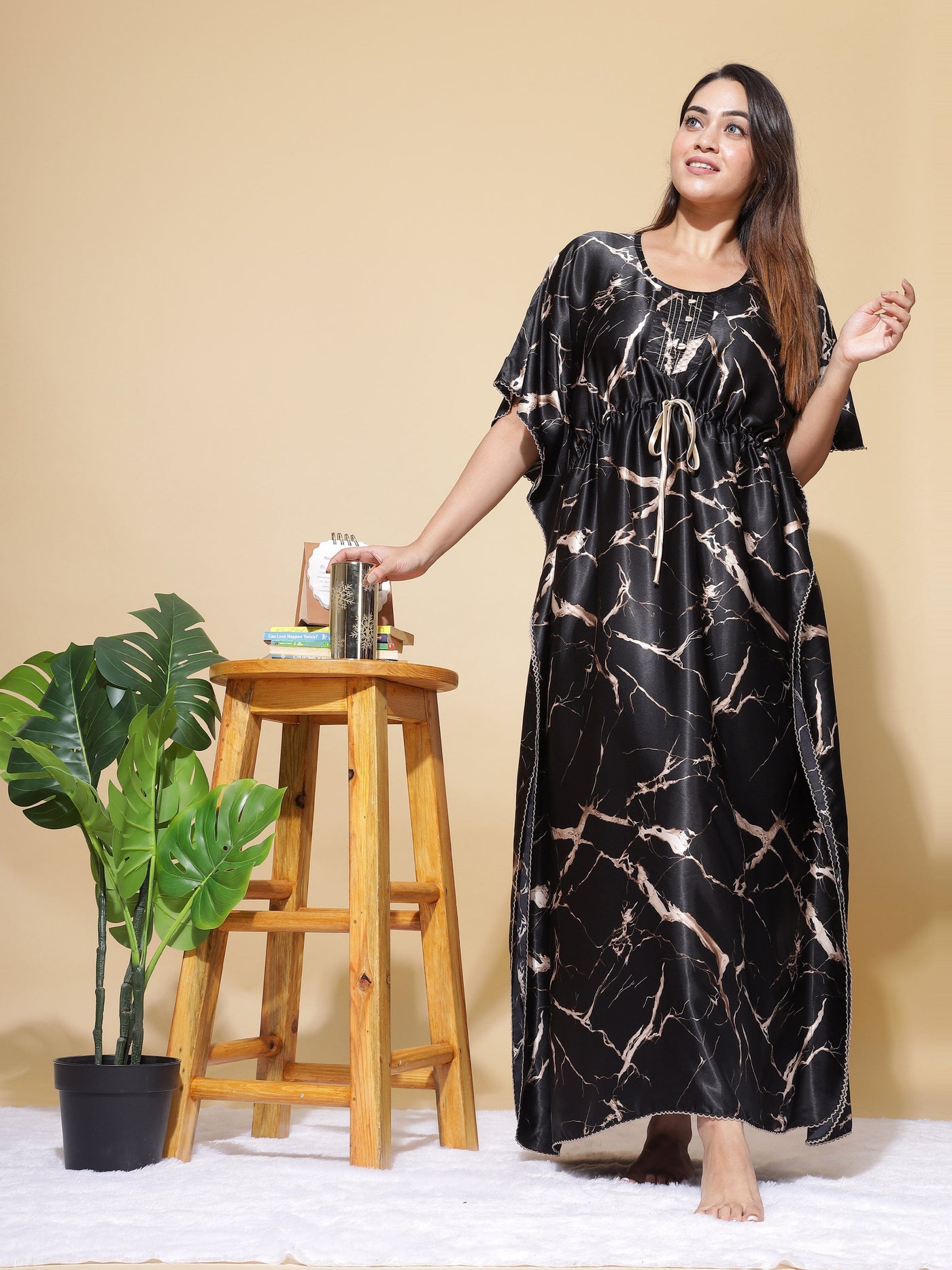 Satin Kaftan Gold Black