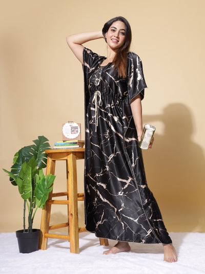 Satin Kaftan Gold Black