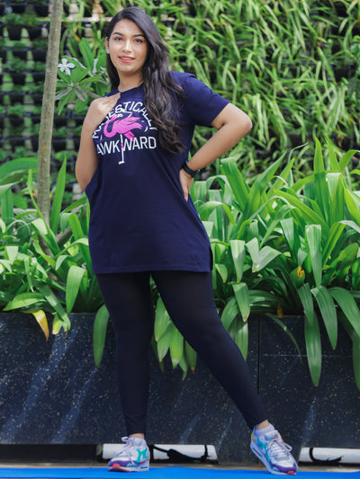 Hosiery Cotton Plus Size T-shirt with Pockets Dark Blue
