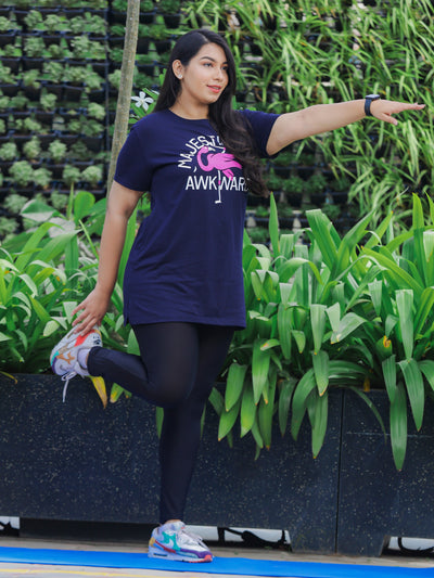 Hosiery Cotton Plus Size T-shirt with Pockets Dark Blue