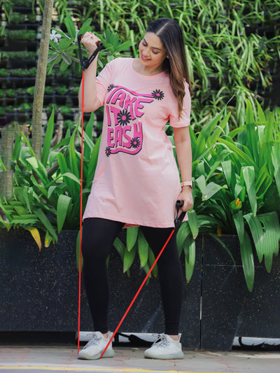 Hosiery Cotton Plus Size T-shirt with Pockets Light Pink