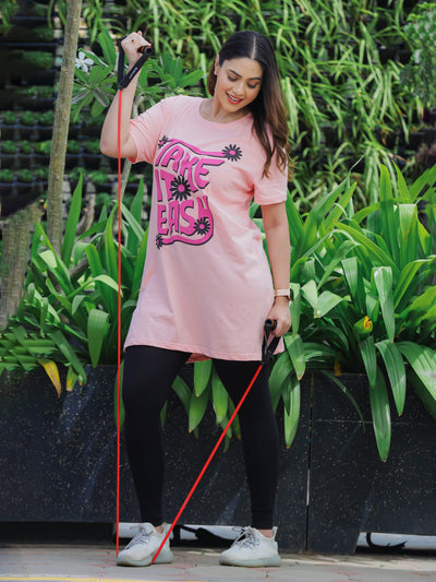 Hosiery Cotton Plus Size T-shirt with Pockets Light Pink