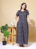 Crush Floral Embroidered Nighty for Women in Dark Blue Cotton Blend