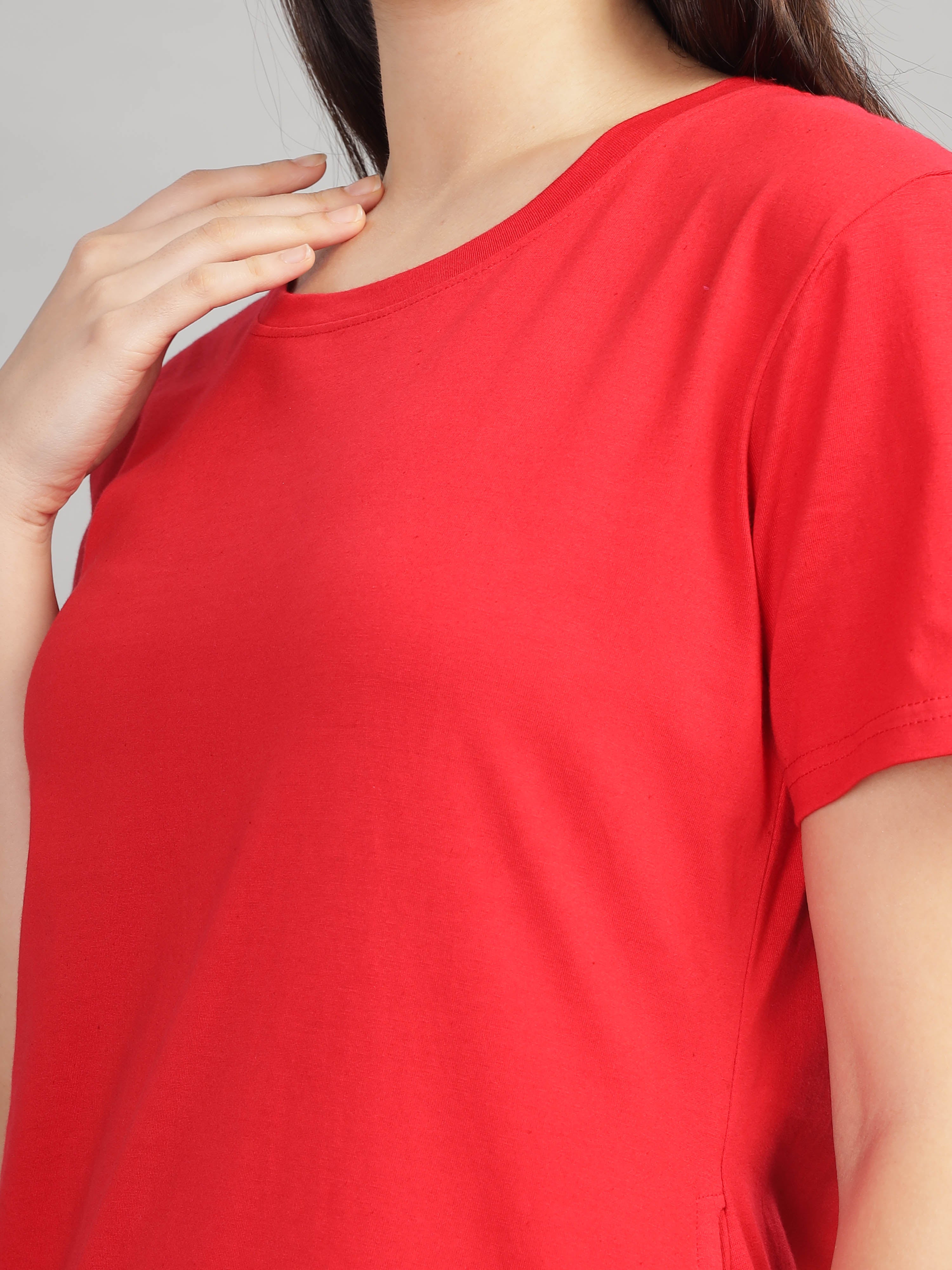 Explore Red Long Cotton T-Shirt for Women with Slits – 9shines label