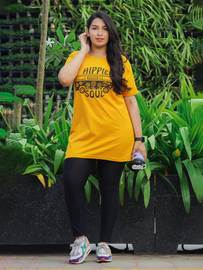 Hosiery Cotton Plus Size T-shirt with Pockets Mustard yellow