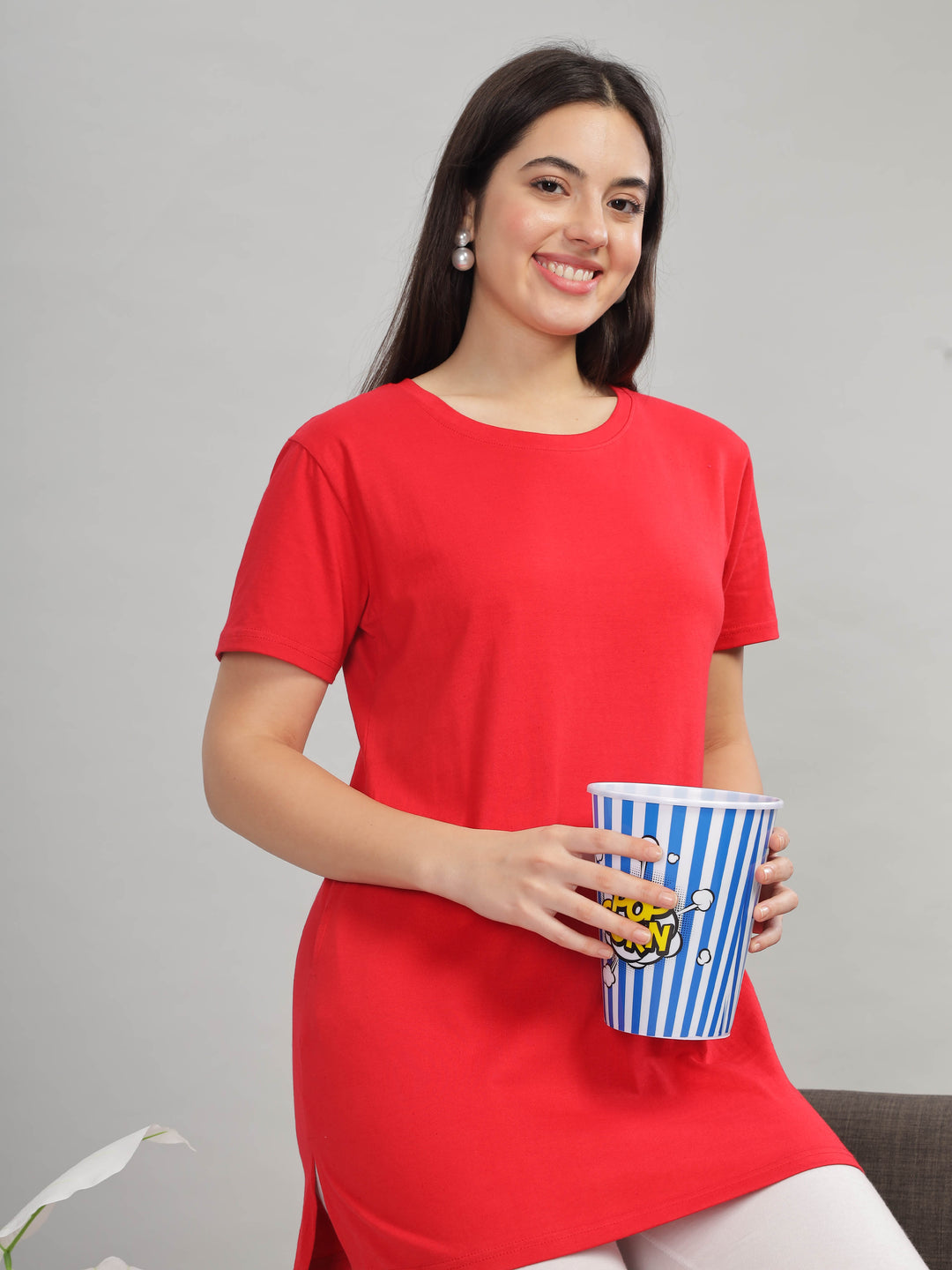 Explore Red Long Cotton T-Shirt for Women with Slits Hosiery Cotton / 3XL Explore Red Long Cotton T-Shirt for Women with Slits Hosiery Cotton / 3XL