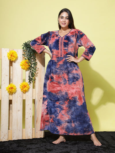 Velvet Designer Nighty Blue Orange