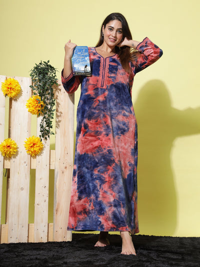 Velvet Designer Nighty Blue Orange