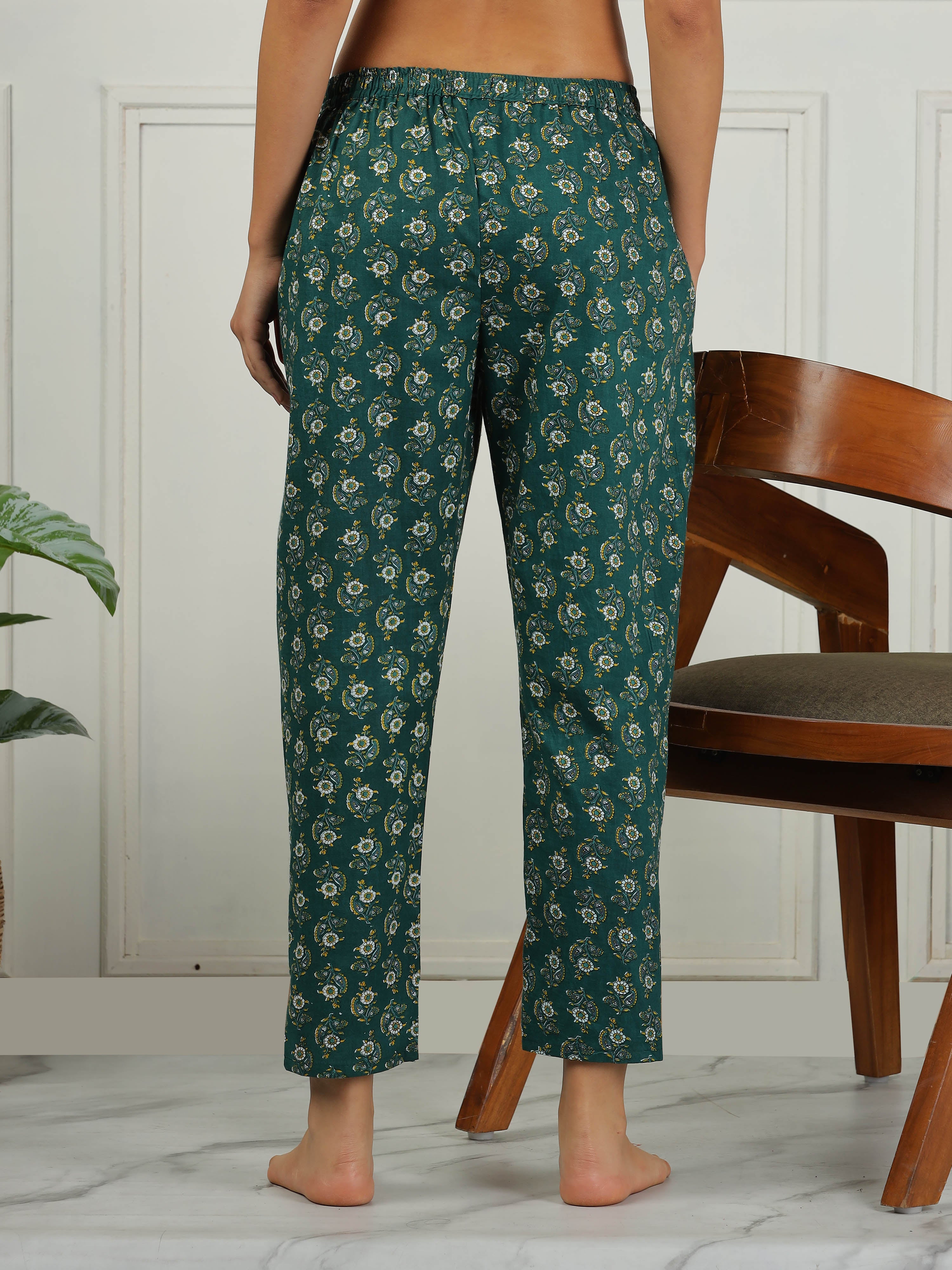 Buy Cozy Lightweight Pine Green Cotton Pajama Set for Women