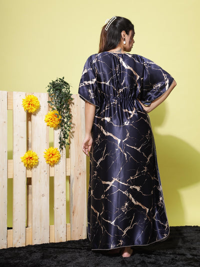 Satin Kaftan Gold Blue