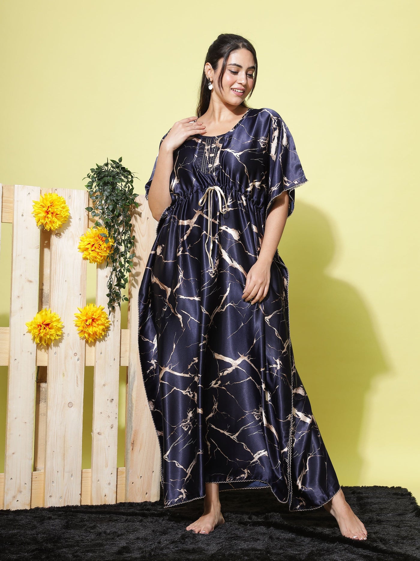 Satin Kaftan Gold Blue