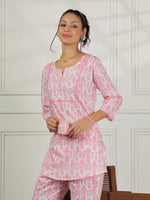 Blush Pink Cotton Pajama Set for Women Elegant Floral Sleepwear