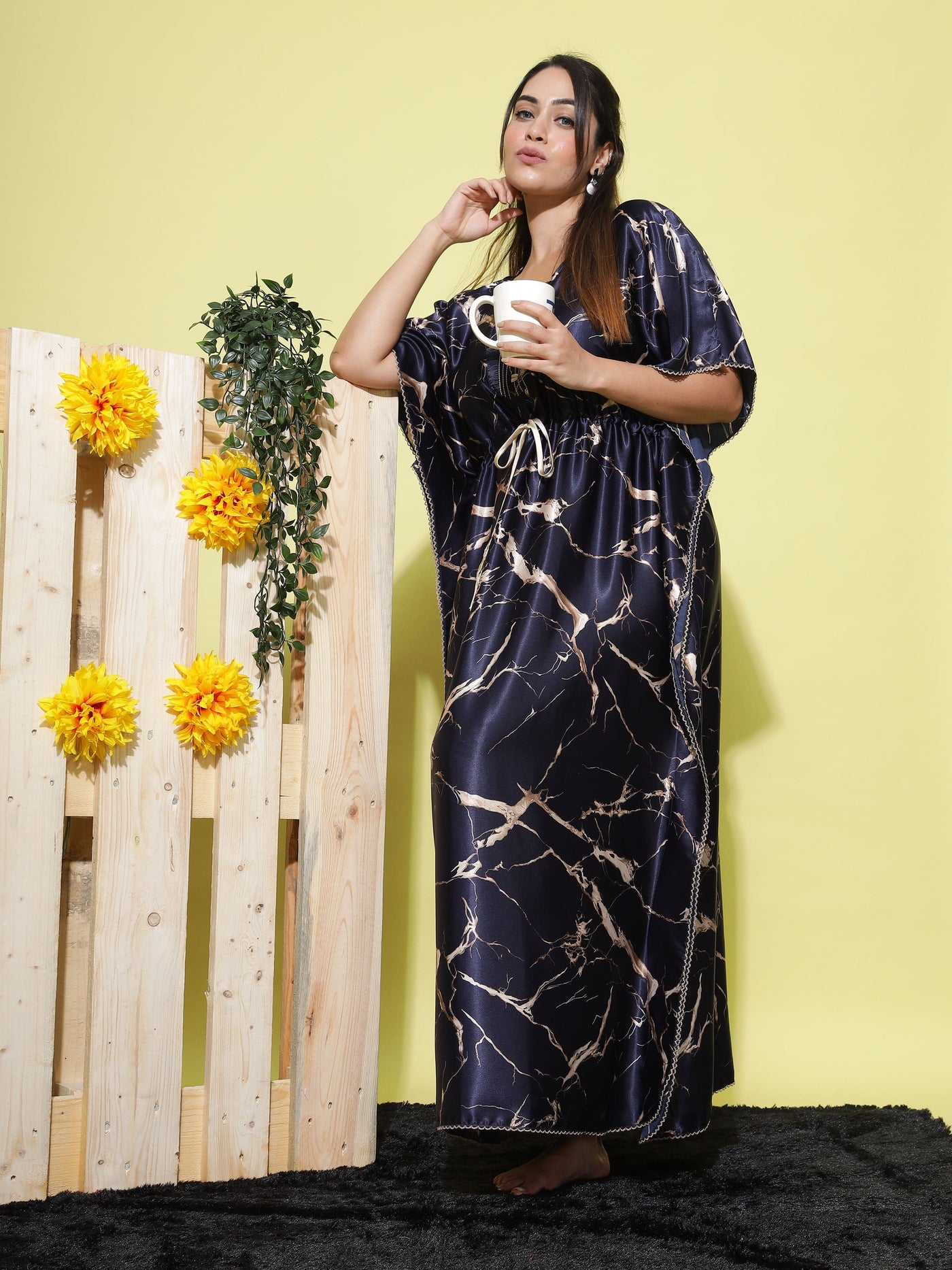 Satin Kaftan Gold Blue