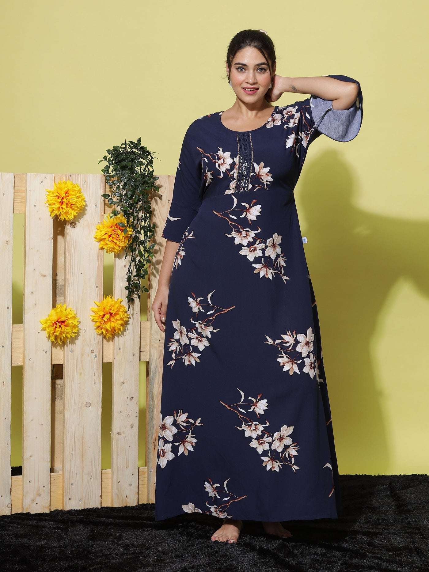 Rayon Designer Maxi Blue Nighty