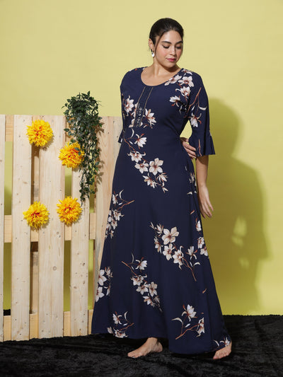 Rayon Designer Maxi Blue Nighty