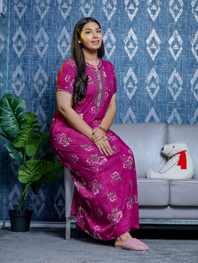 Viscose Designer Nighty Maroon