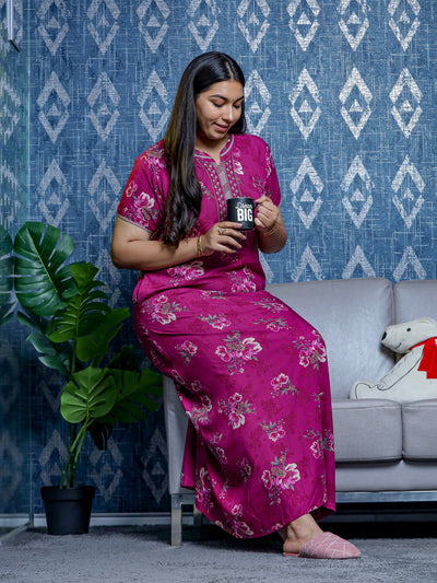 Viscose Designer Nighty Maroon