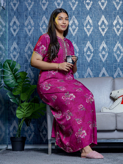 Viscose Designer Nighty Maroon