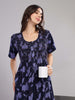Classic Navy Blue Pleated Nighty with Stylish Floral Print