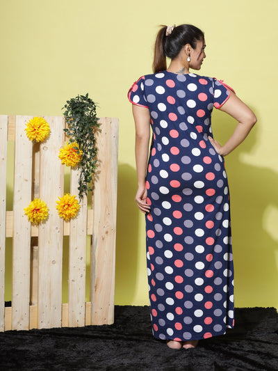 Hosiery Cotton Designer Maxi Blue Orange Nighty