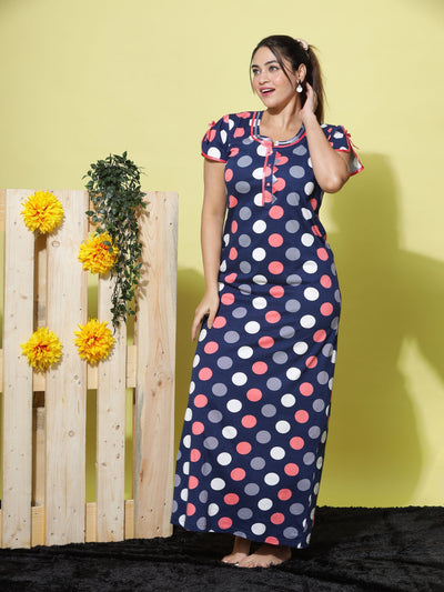 Hosiery Cotton Designer Maxi Blue Orange Nighty