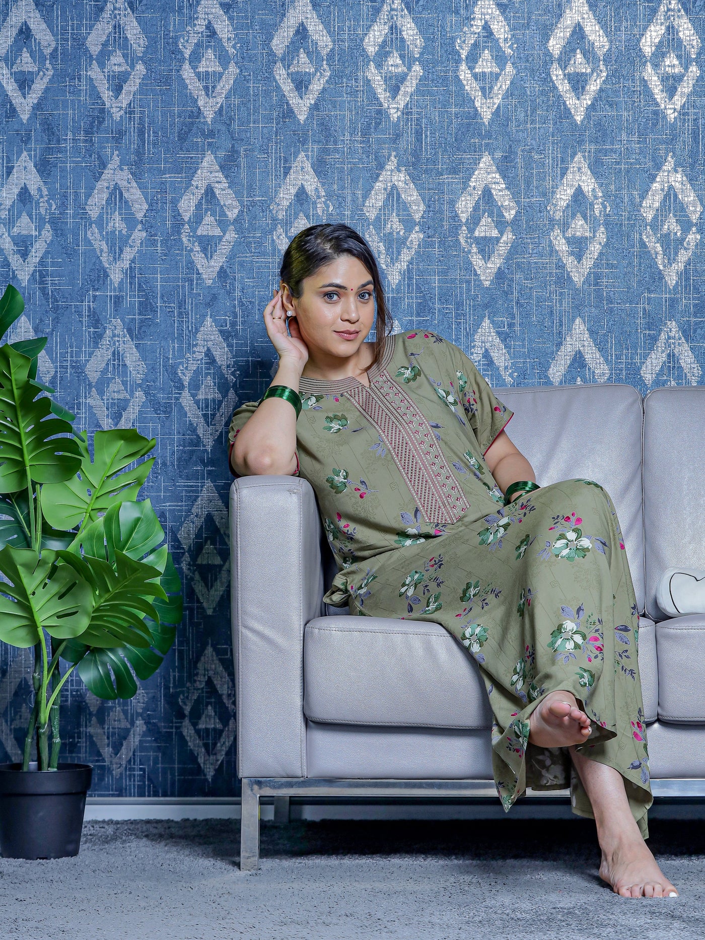 Viscose Designer Nighty Pista Green