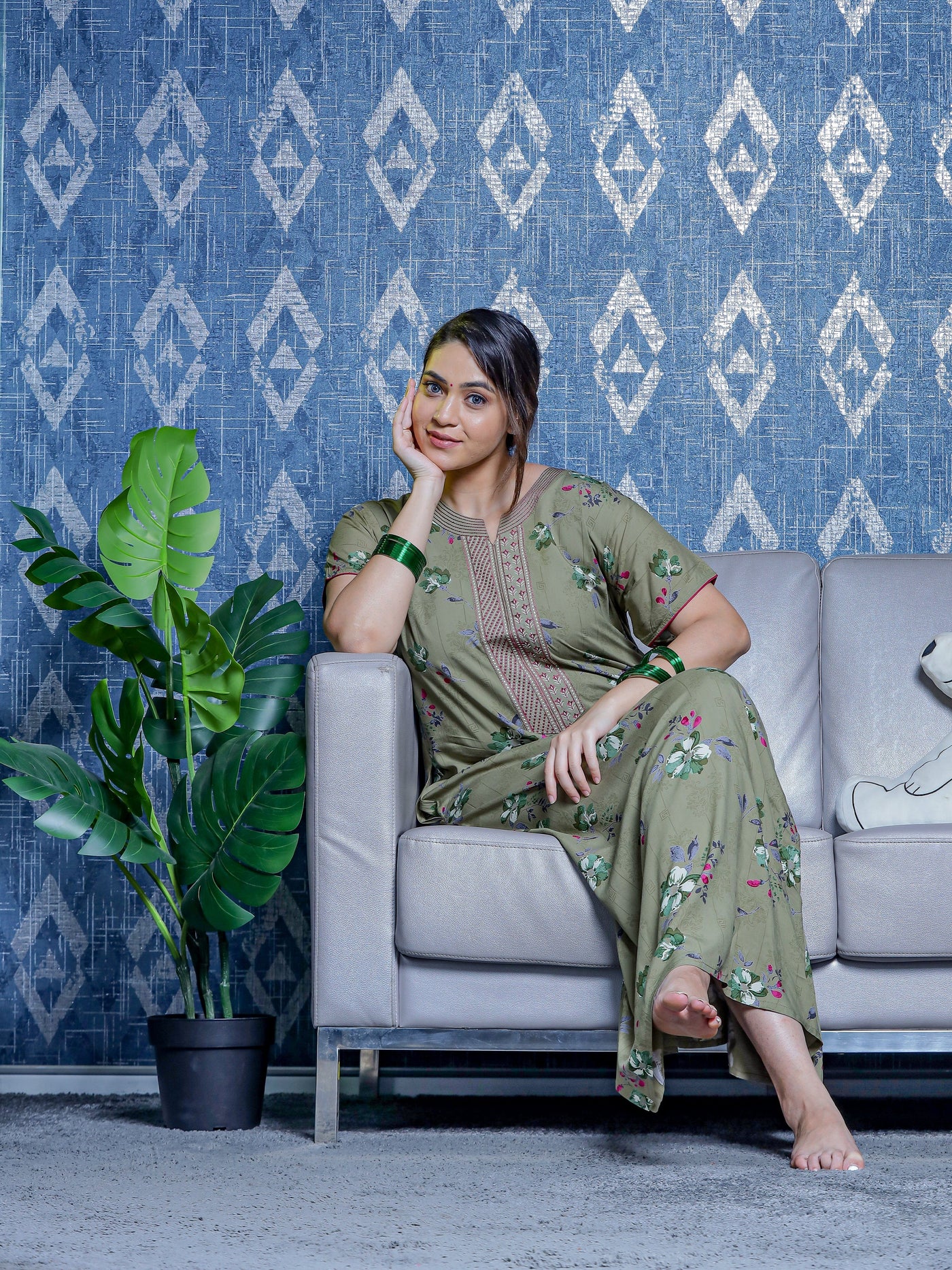 Viscose Designer Nighty Pista Green