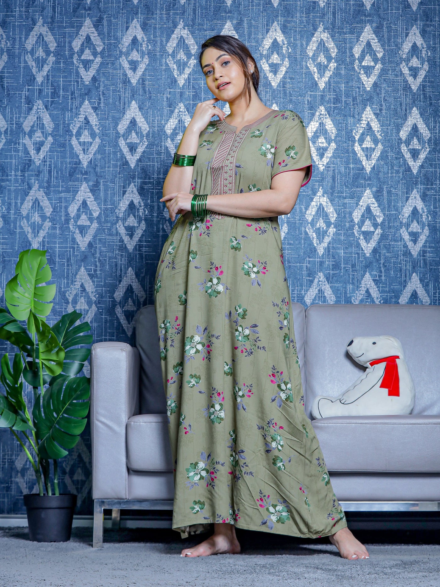 Viscose Designer Nighty Pista Green