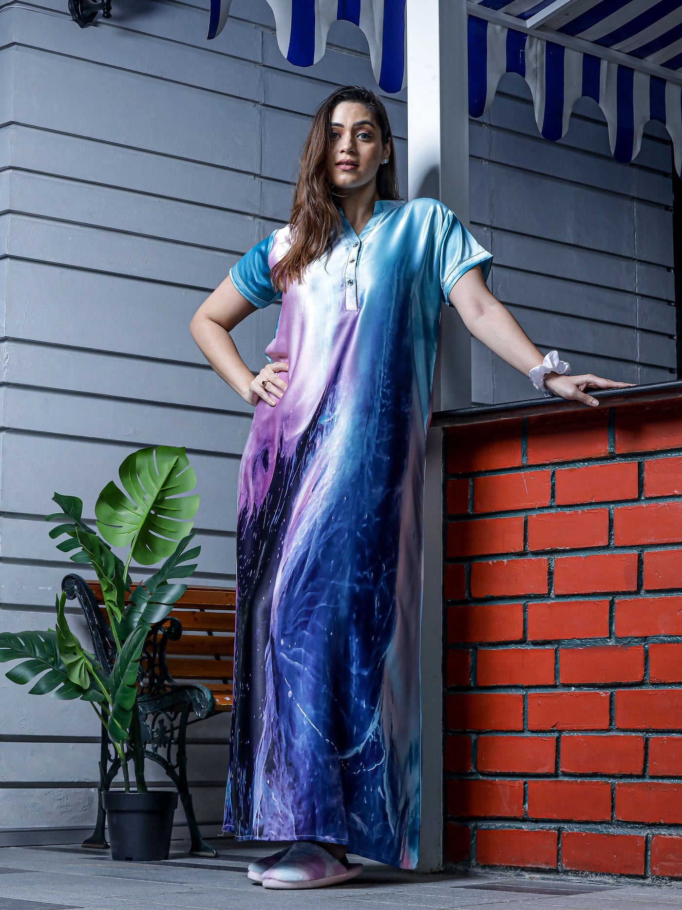 Satin Designer Nighty Pink