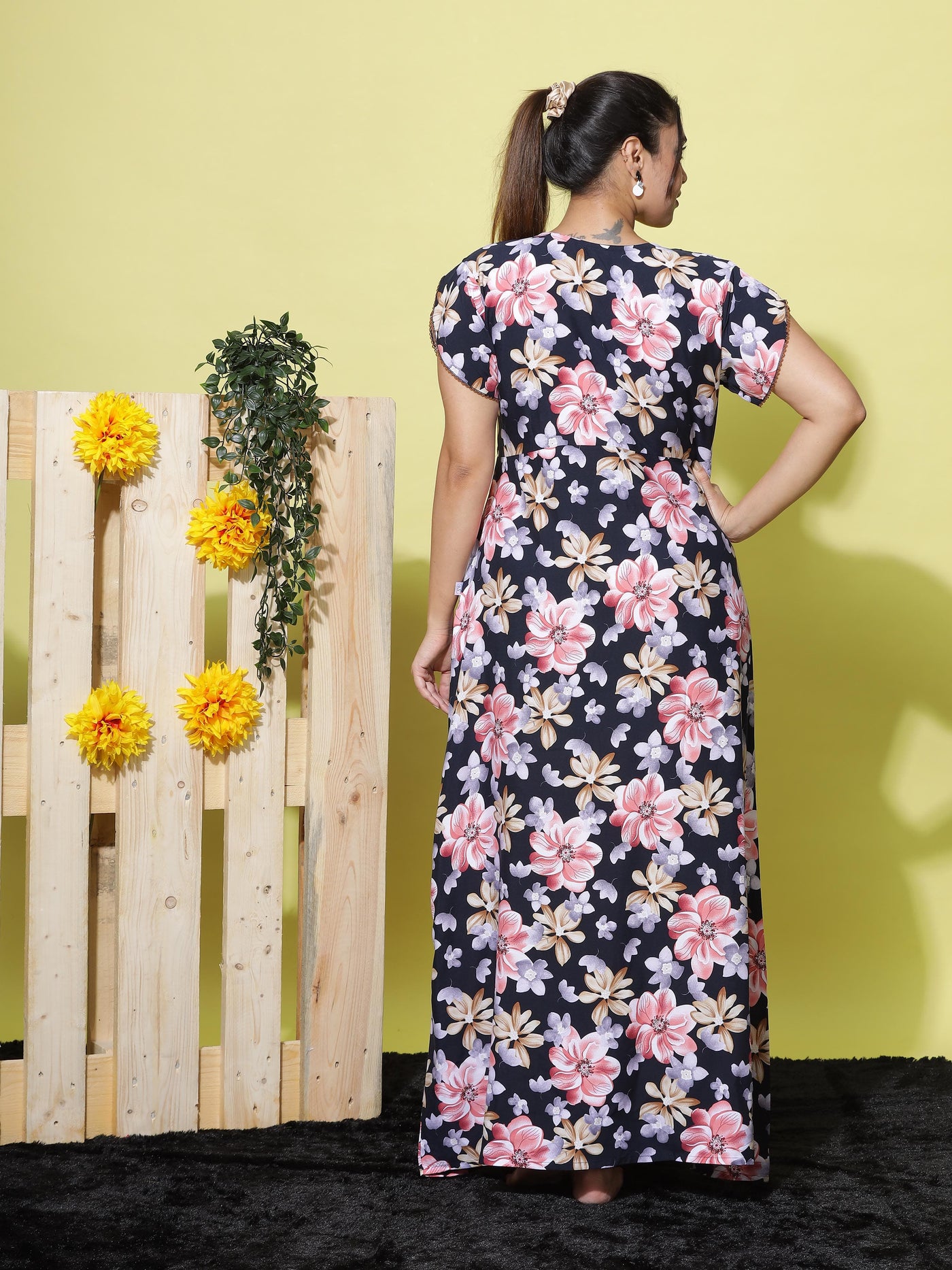 Rayon Designer Nighty Navy Blue