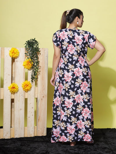 Rayon Designer Nighty Navy Blue
