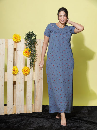 Cotton Blend Designer Blue Nighty