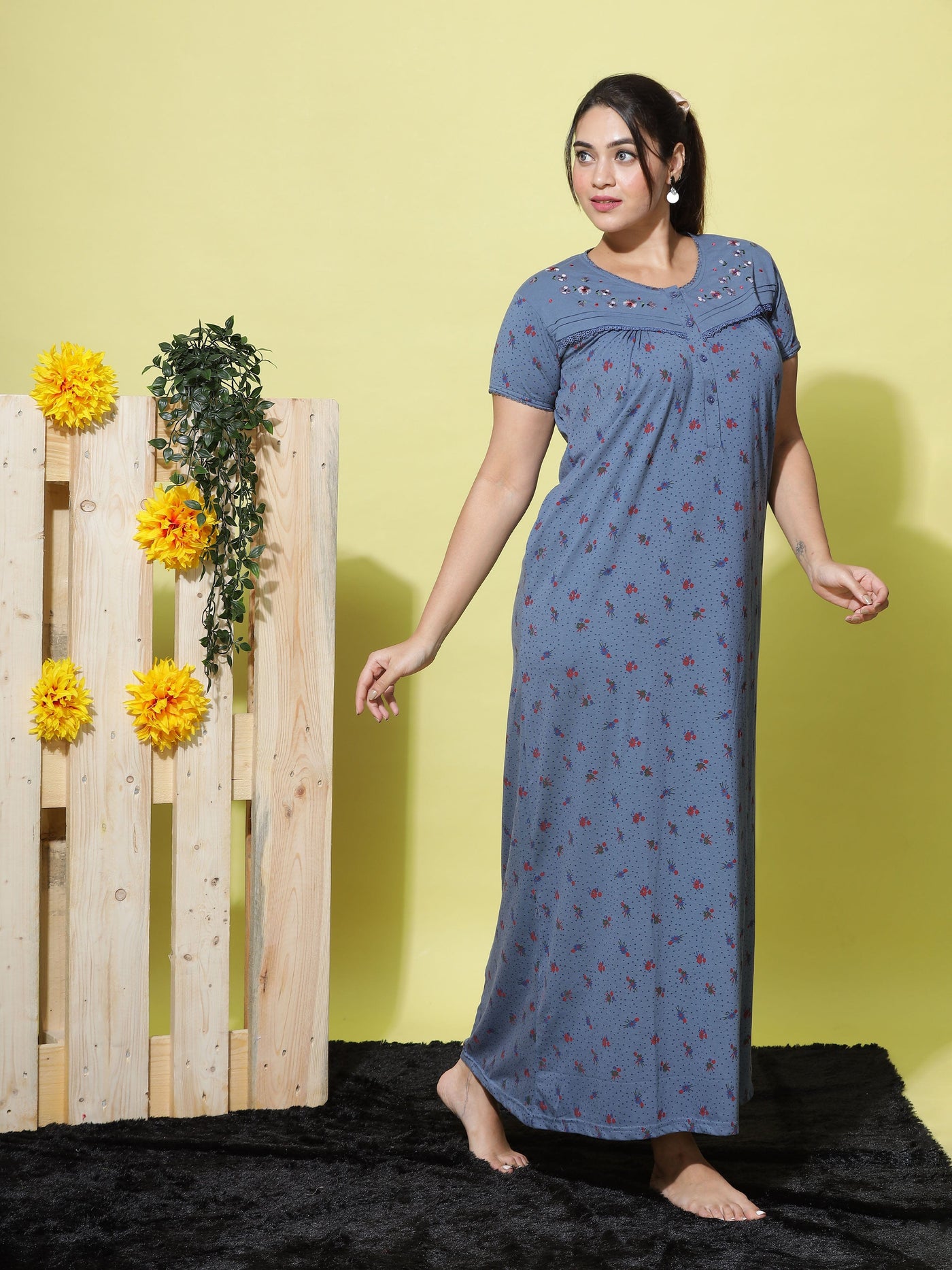 Cotton Blend Designer Blue Nighty