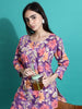 Purple Orange Floral Cotton Pajama Set Stylish Loungewear