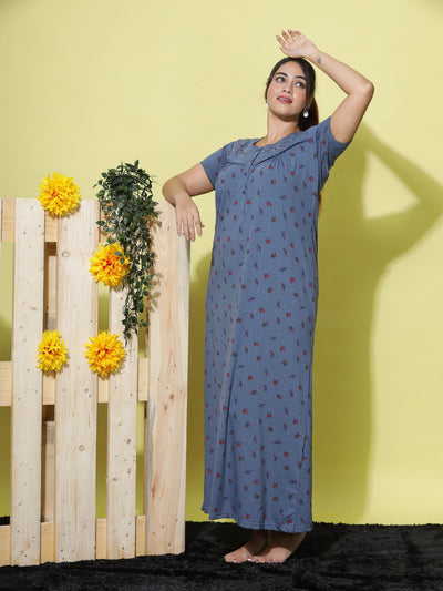 Cotton Blend Designer Blue Nighty