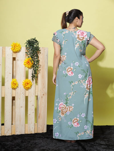 Rayon Designer Maxi Green Nighty