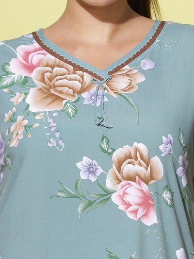 Rayon Designer Maxi Green Nighty